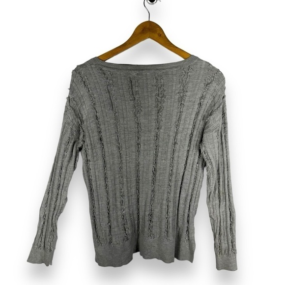 4 for $20 SALE! Harper Lane Stitch Fix Frayed Fringe Rib Sweater, Grey, Size S - Picture 10 of 10